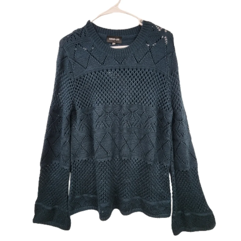 Sugar Lips Navy Blue Knit Bell Sleeve Sweater Size M/L - Picture 1 of 12